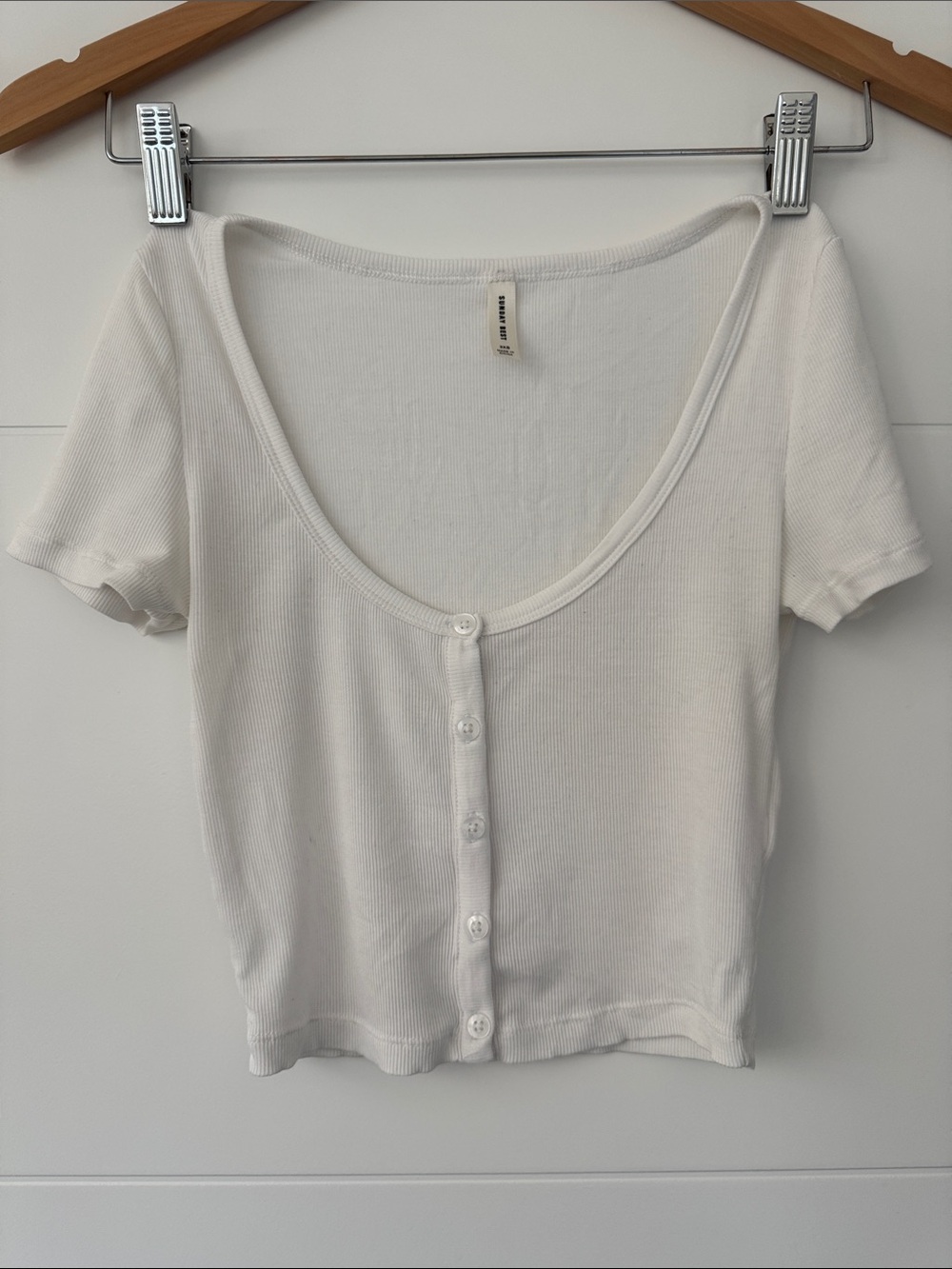 Sunday Best Ribbed Button Front Scoop Neck Top Size XXS Like New